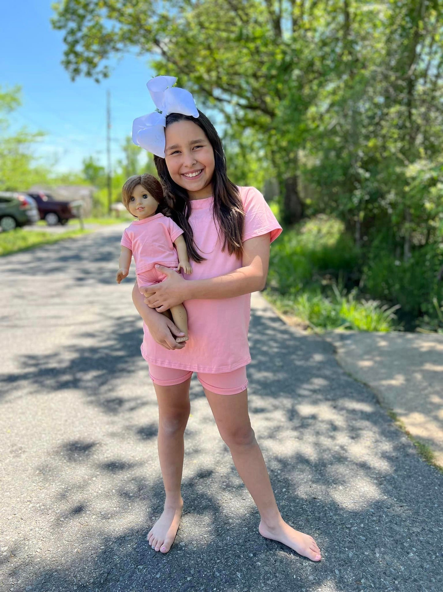 DOLL Starburst pink oversized tee and  button shorts set