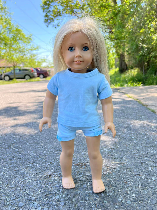 DOLL Sky blue oversized tee and button shorts set