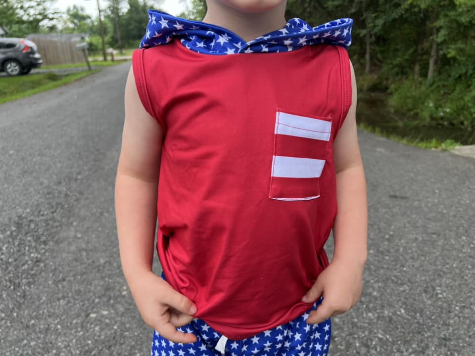 red/white/blue hooded pocket tank