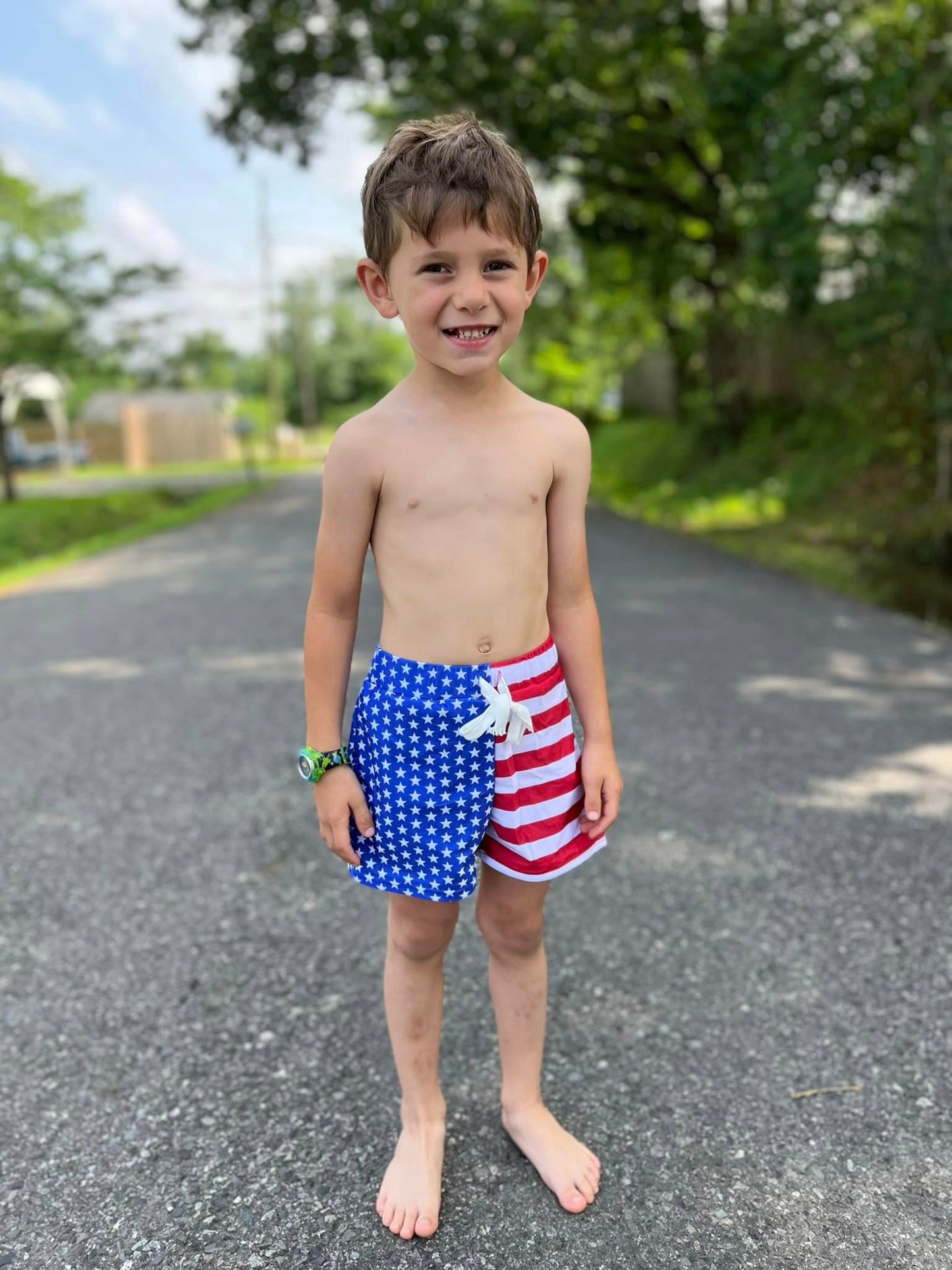 flag swim shorts (12m-12, adult XS-adult xl)