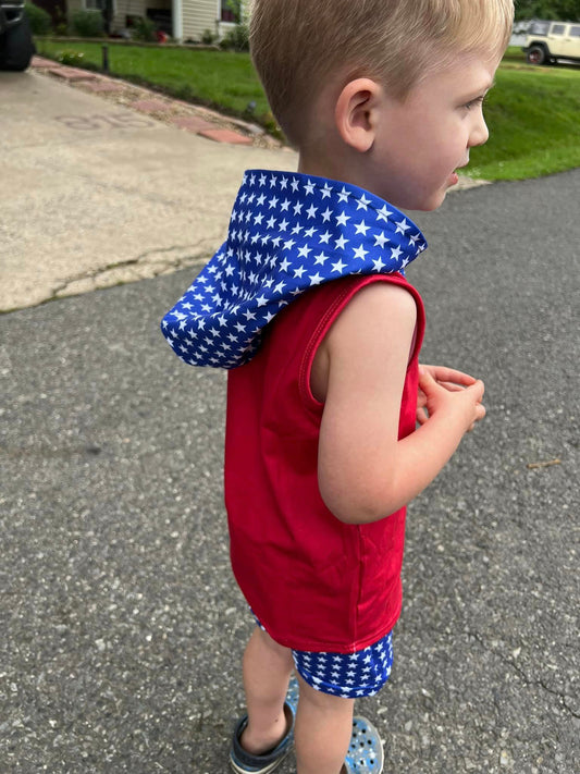 red/white/blue hooded pocket tank