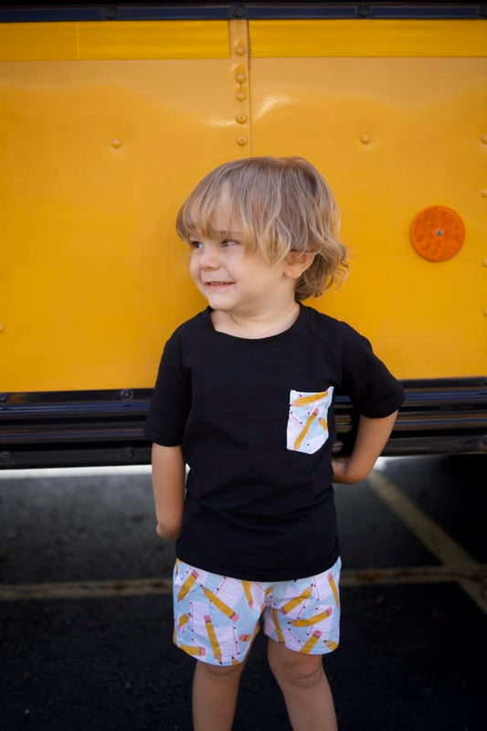 black pencil and paper pocket tee