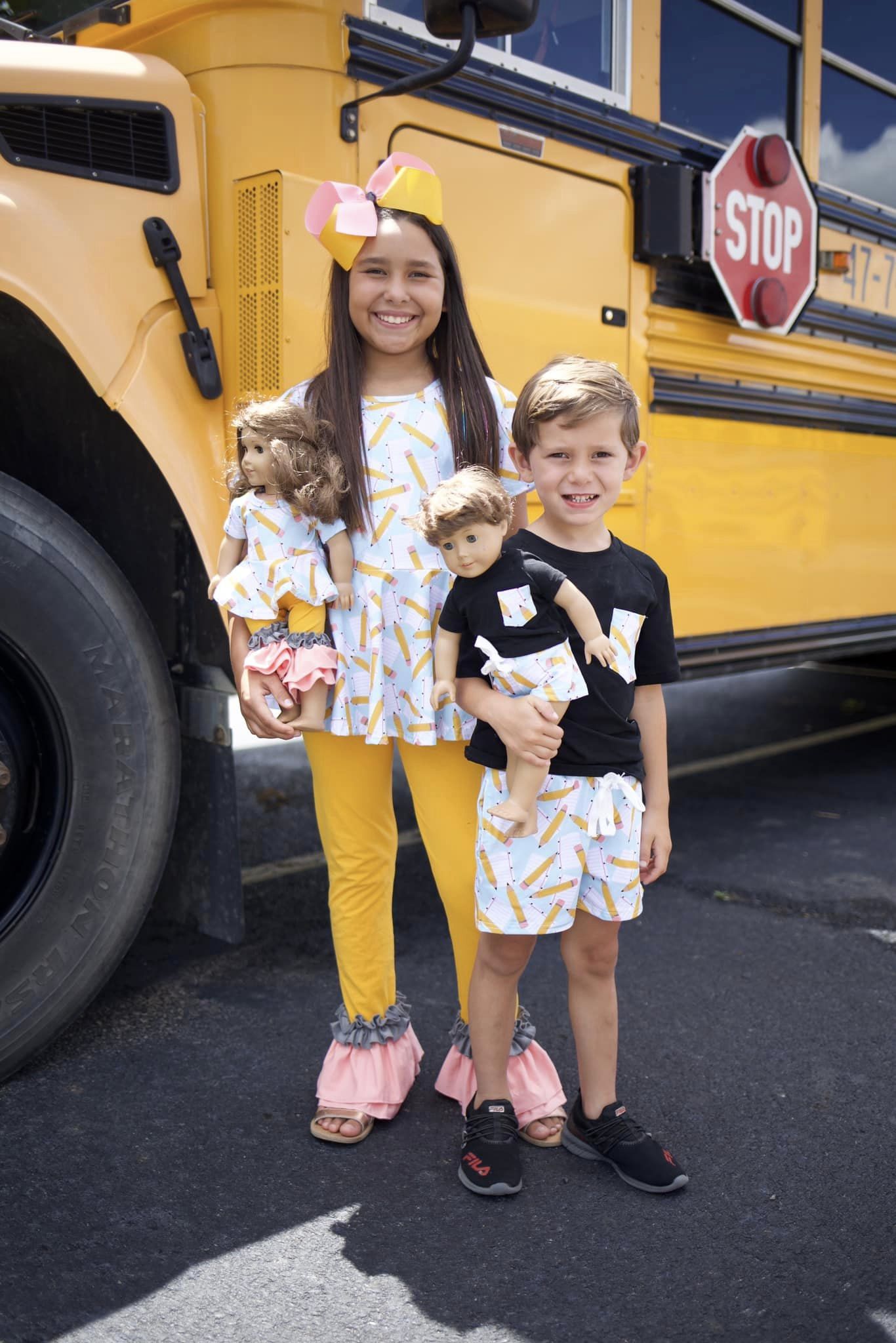 DOLL black pencil and paper pocket tee and steele shorties set