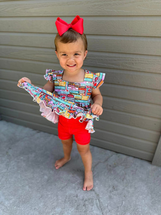 candy apple red button shorts