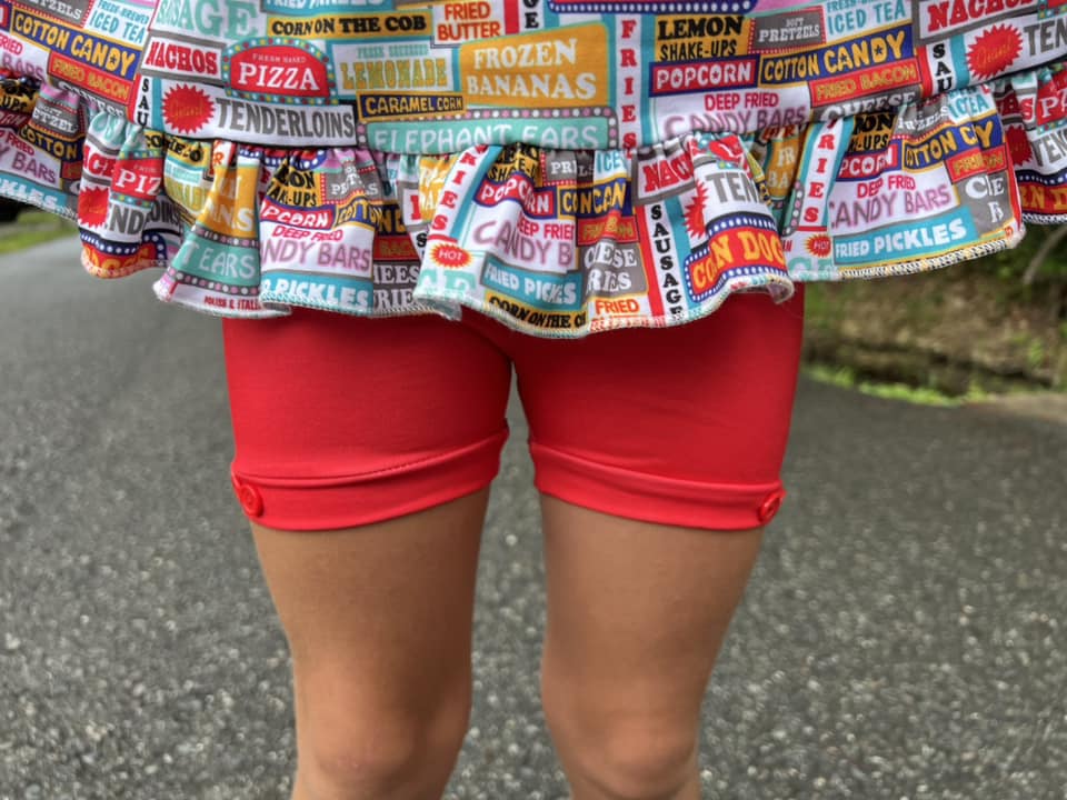 candy apple red button shorts