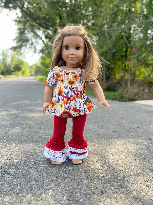 DOLL autumn breeze twirl top and maroon triple bells with lace set