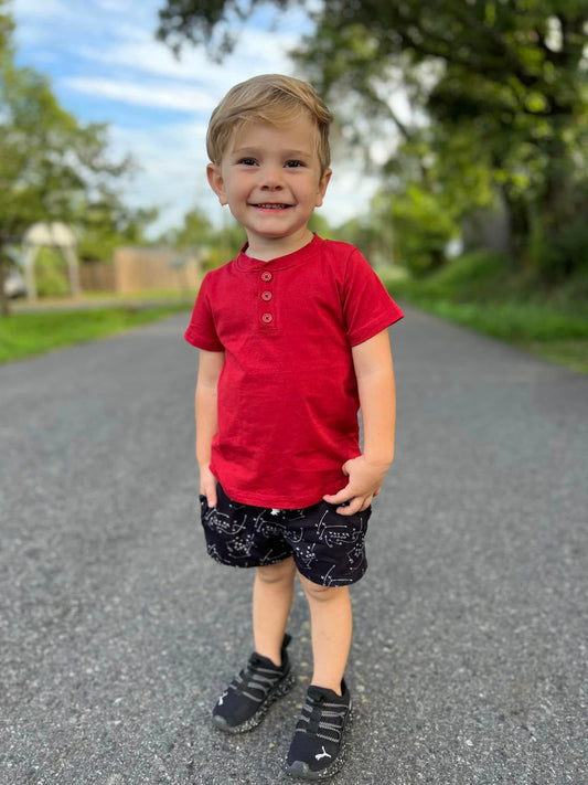 maroon half button shirt