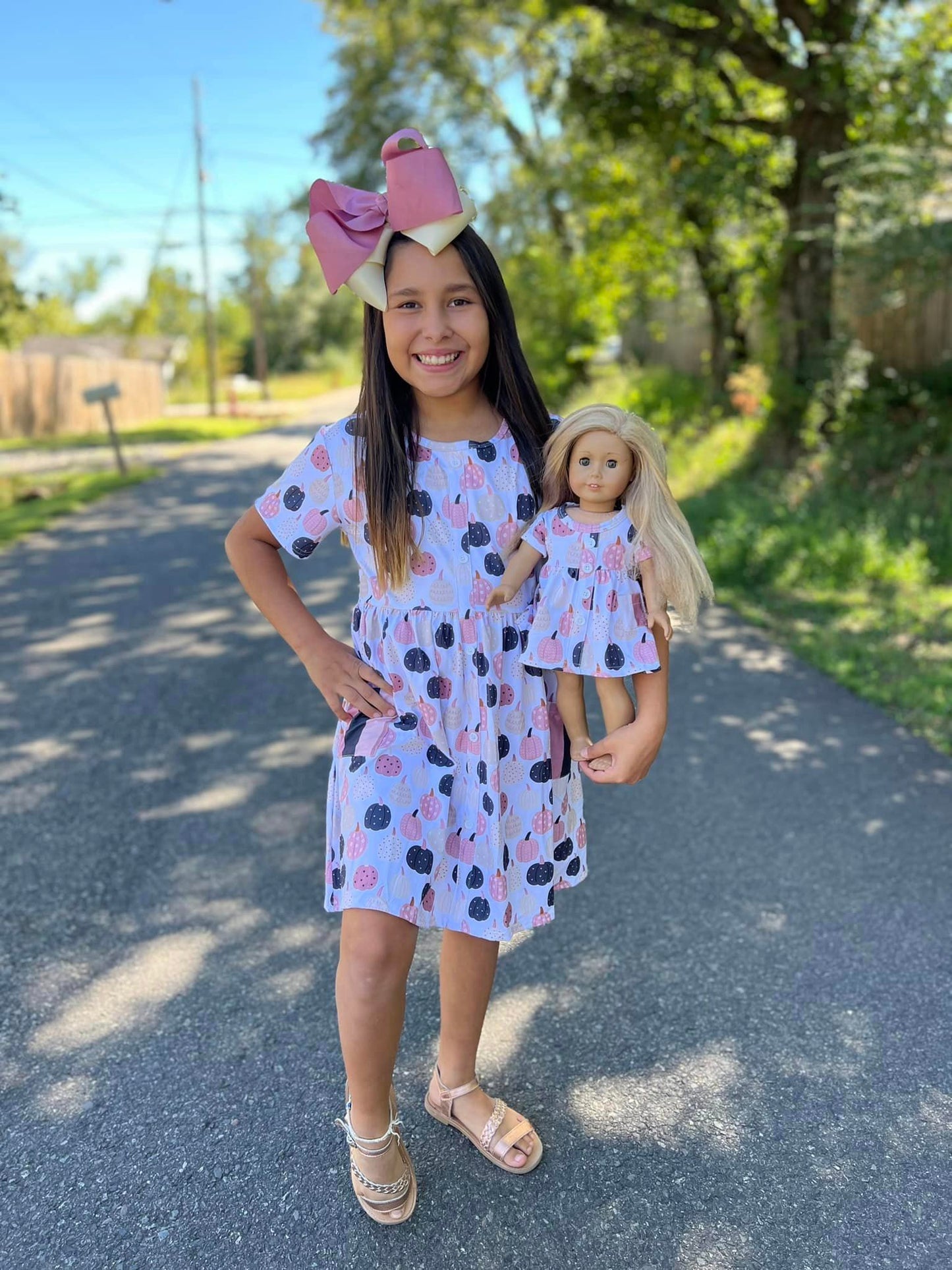 DOLL white pumpkin tinsley dress and mauve vertical stripe button shorts set