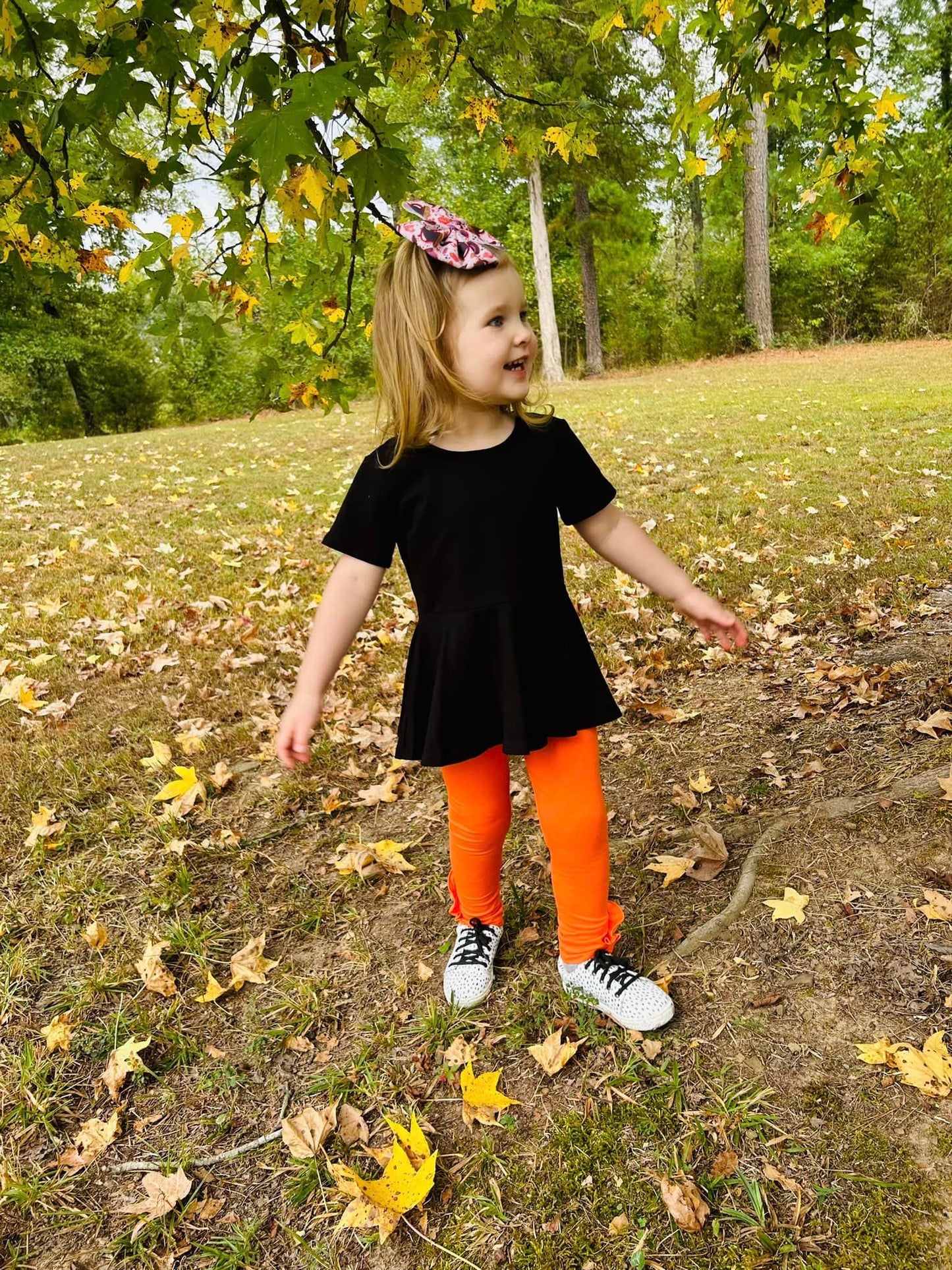 orange ruffle button leggings