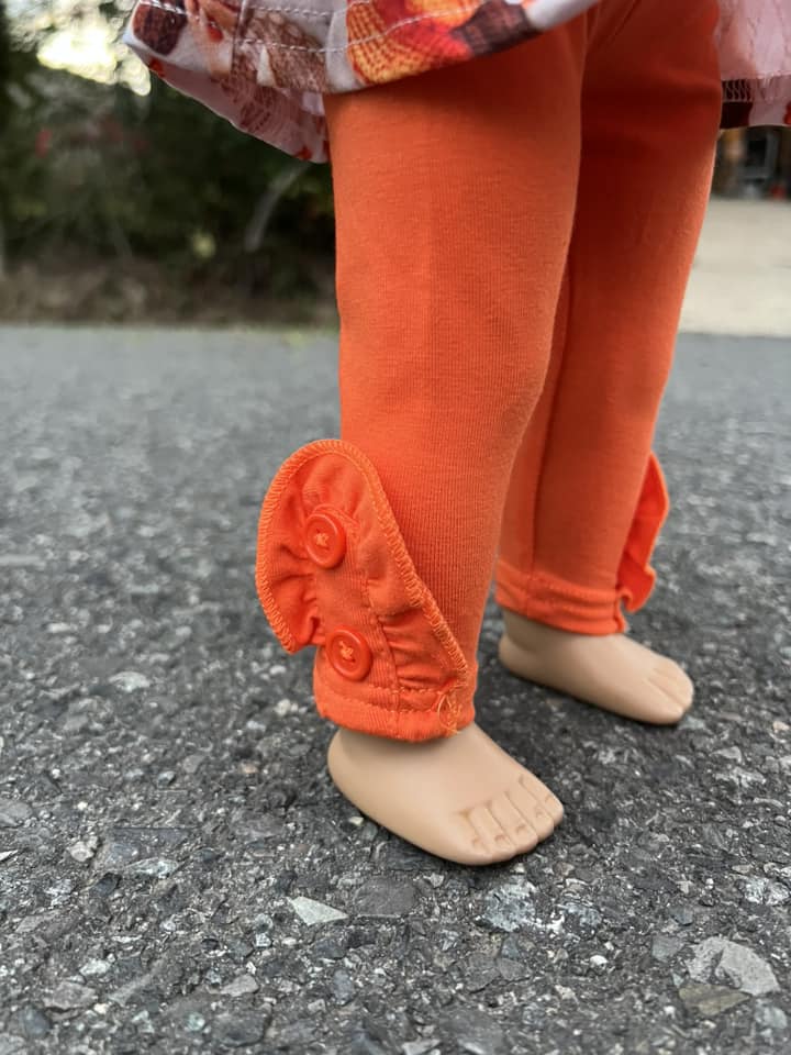 DOLL crochet pumpkin Allie top and orange ruffle button leggings set