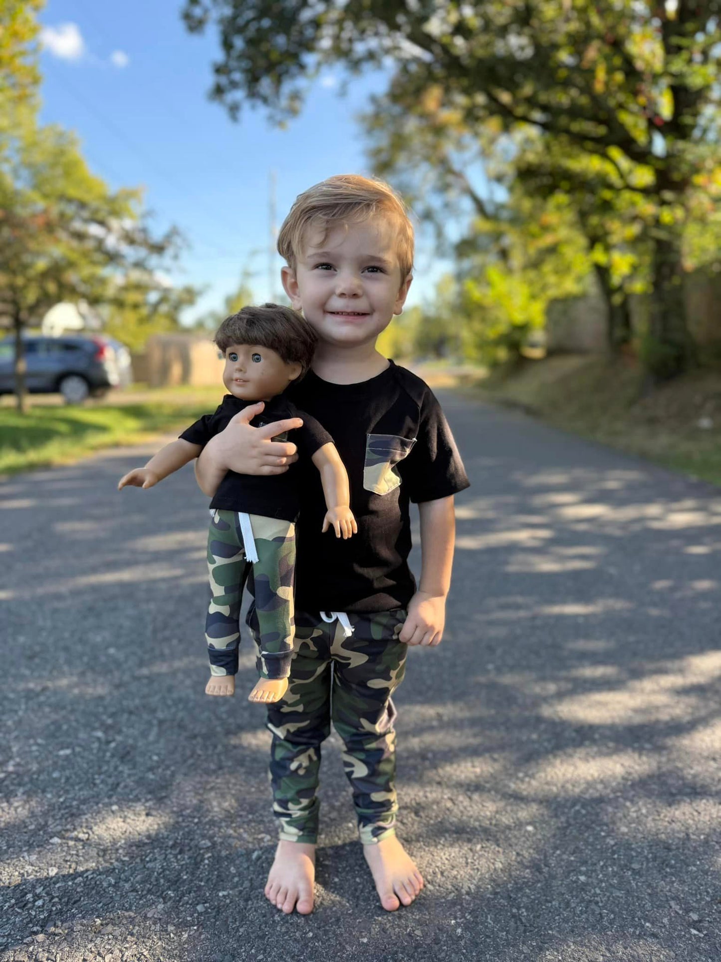 DOLL black, camo pocket tee and camo joggers set