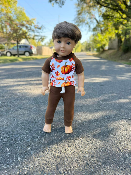 DOLL brown fall pumpkin raglan and brown joggers set