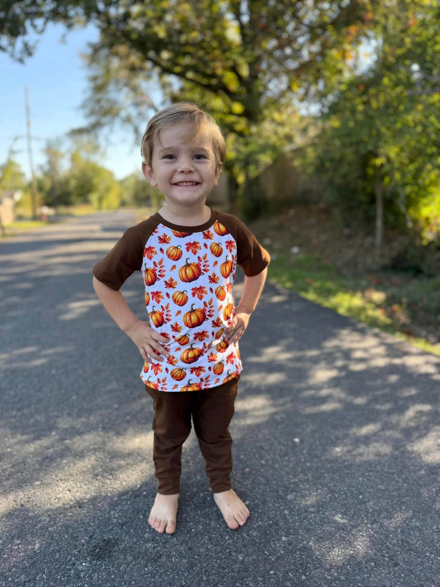 brown fall pumpkin raglan