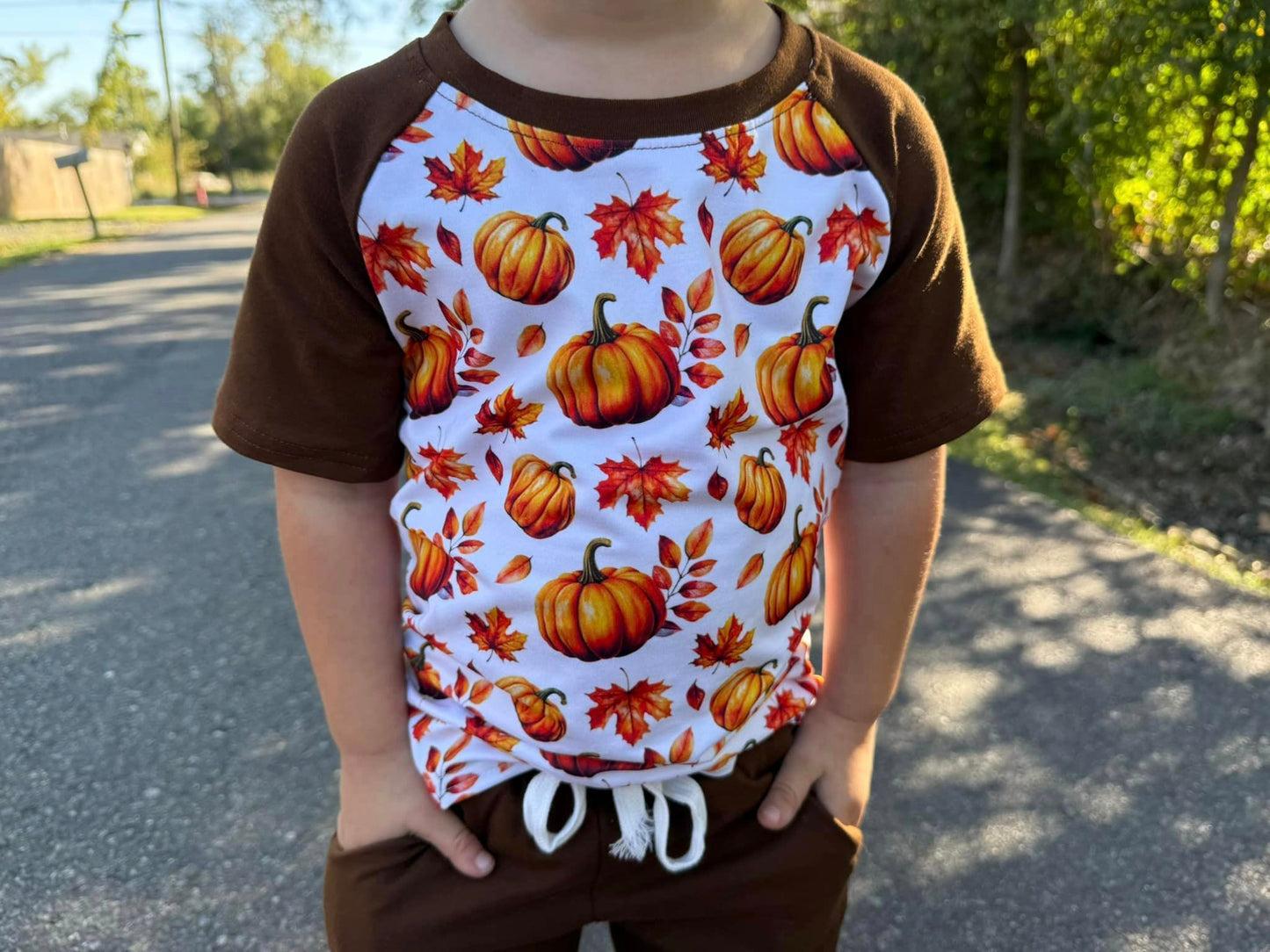 brown fall pumpkin raglan