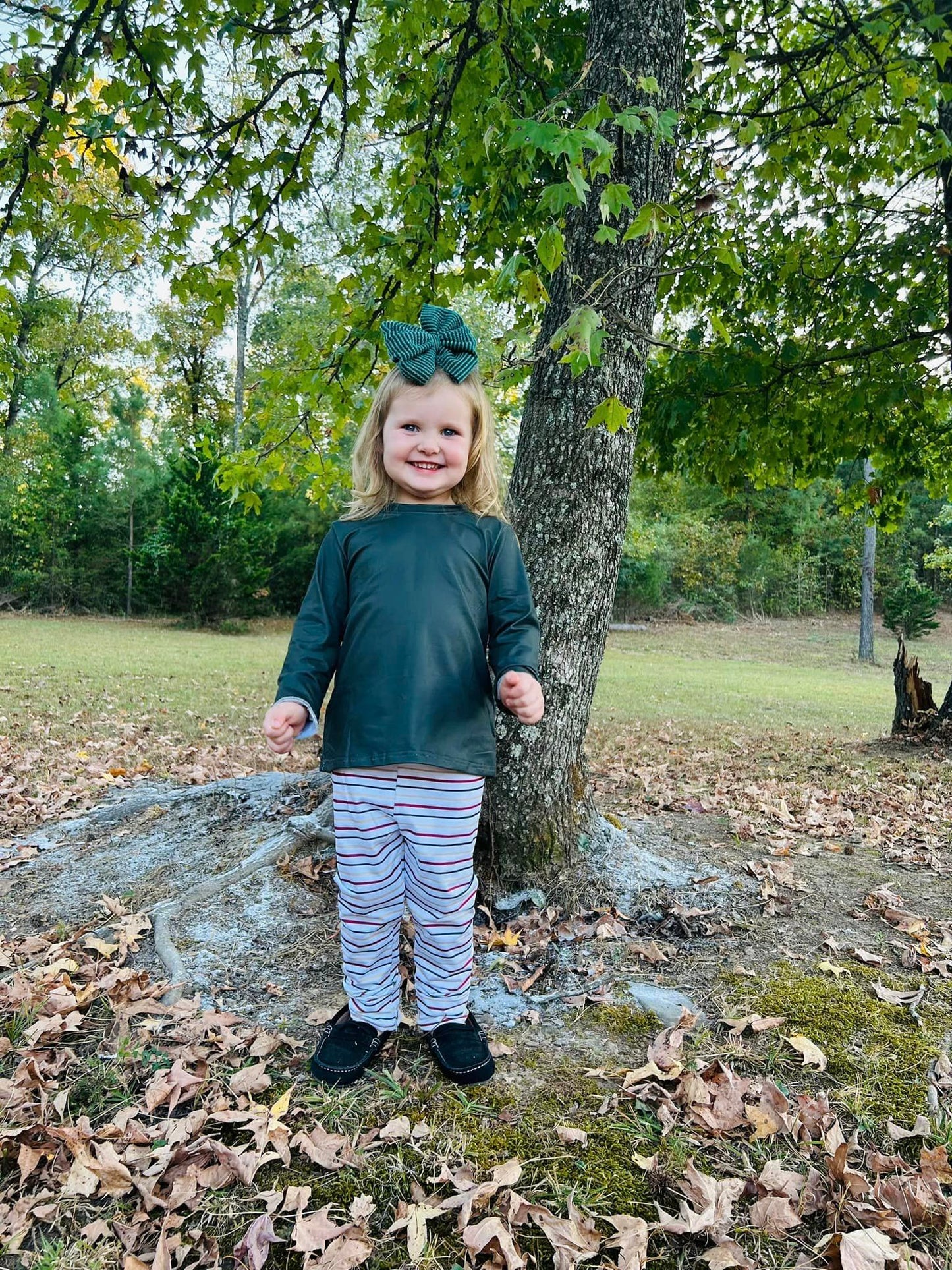 printed light hunter green and stripe jammies (kids)