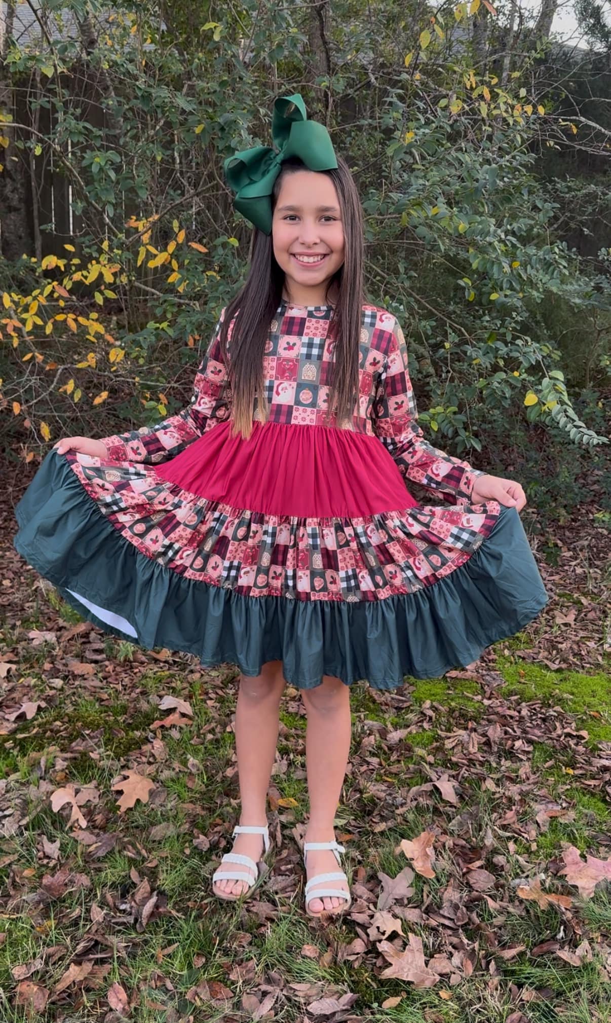 LS Christmas patchwork Bella twirl dress