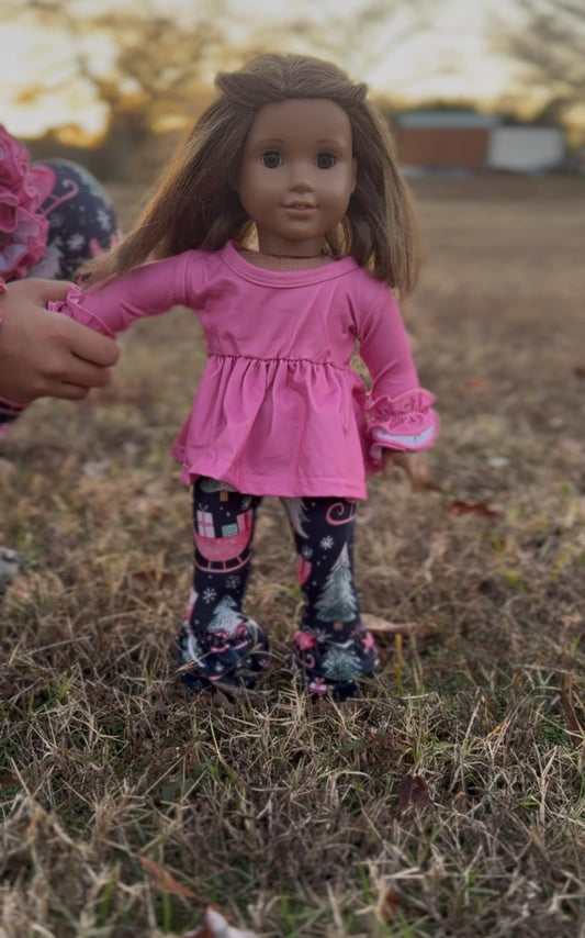 DOLL rose pink icing tunic and sleigh triple bells