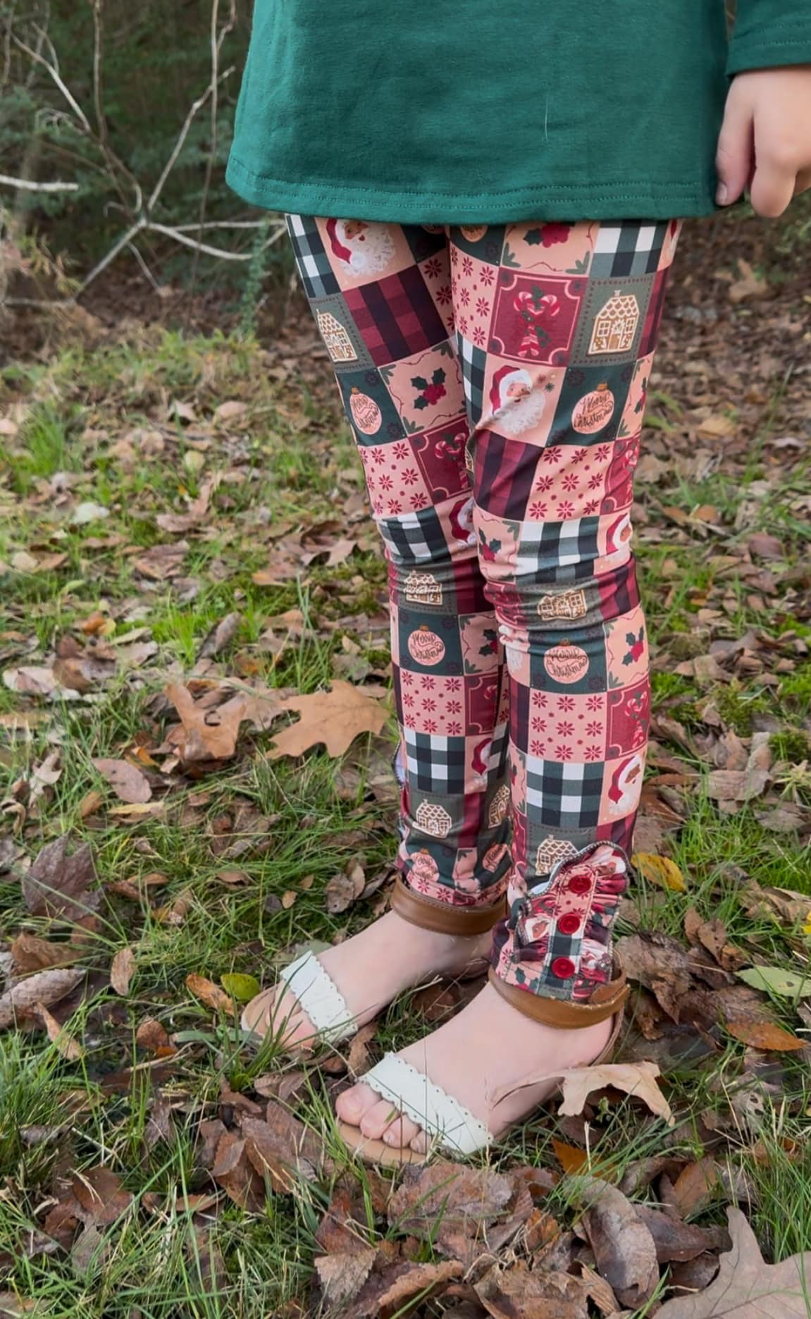 Christmas patchwork ruffle button leggings