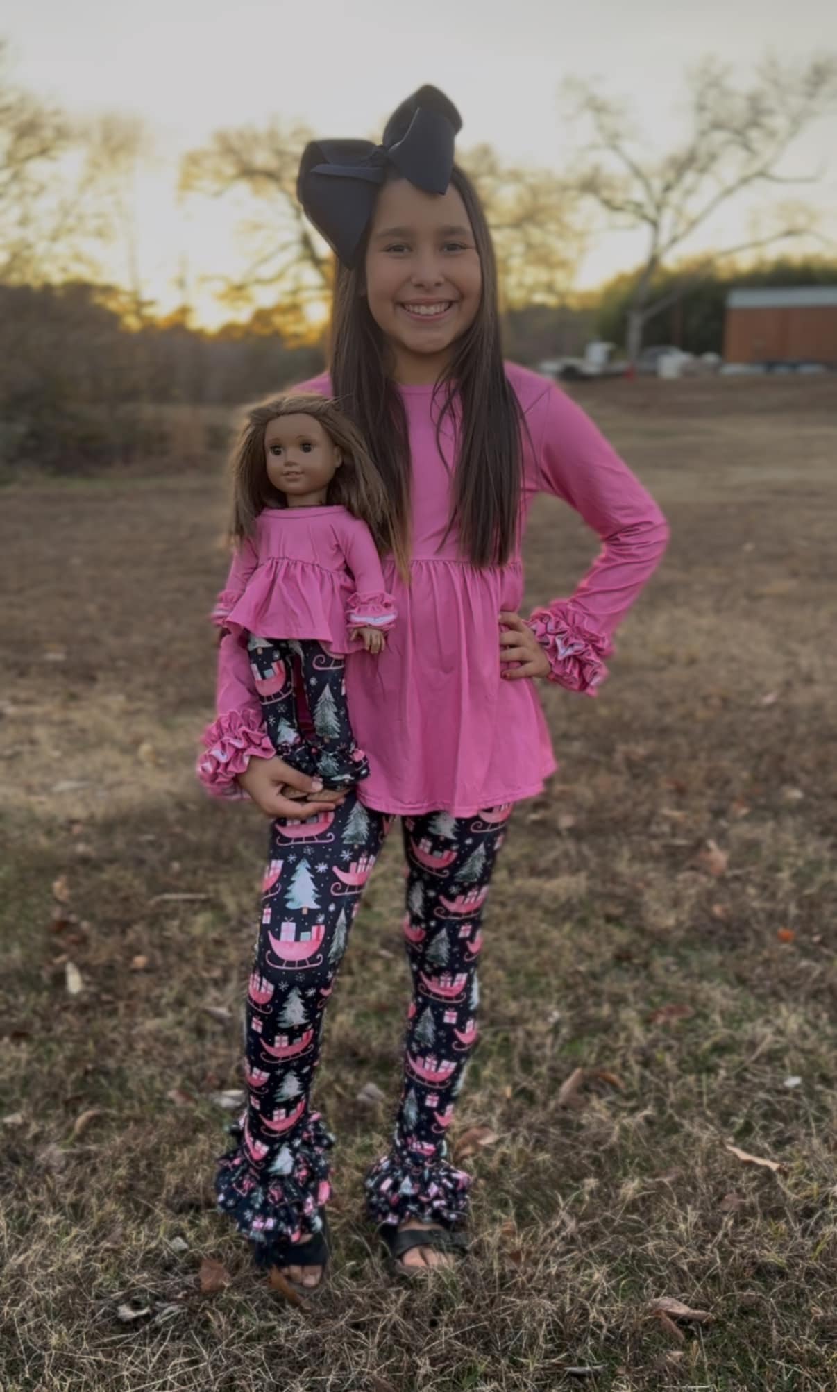 DOLL rose pink icing tunic and sleigh triple bells