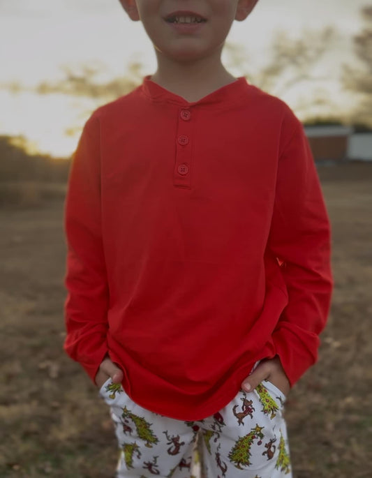 red long sleeve Henley tee