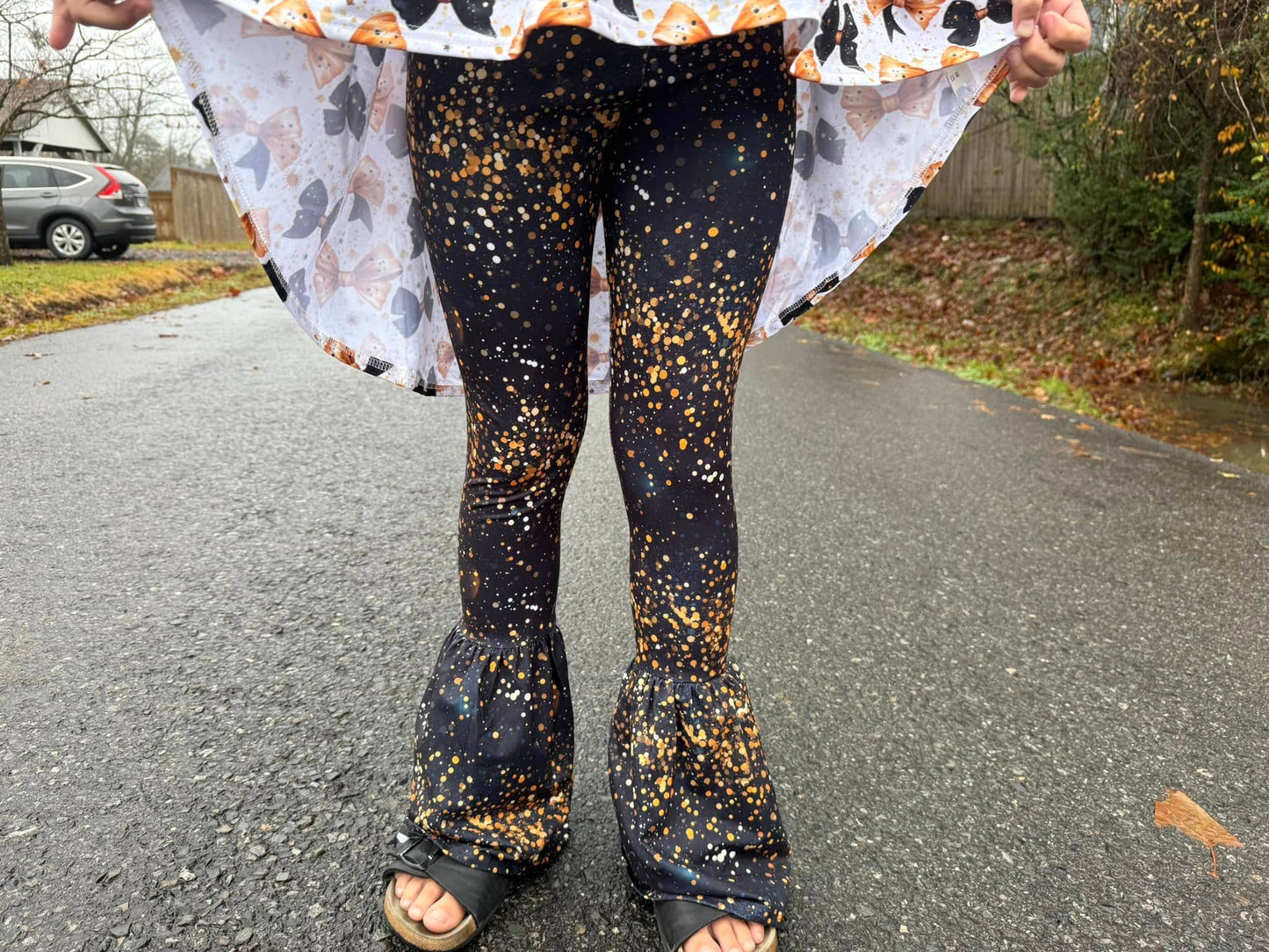 black with gold glitter bells