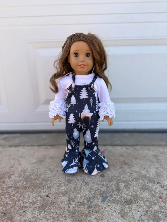 DOLL white icing top and deer extra wide bell rompers set
