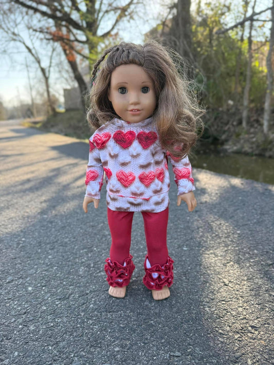 DOLL crochet hearts light sweater and scarlet red icing set