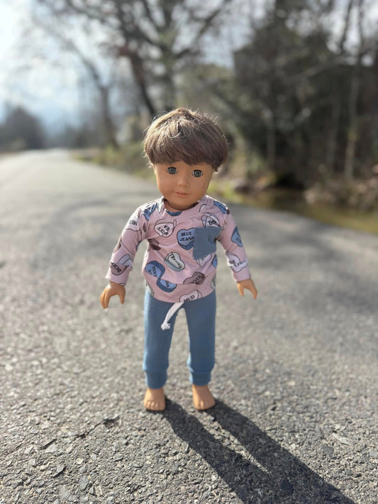 DOLL country boy conversation hearts pocket tee and Steele blue joggers set