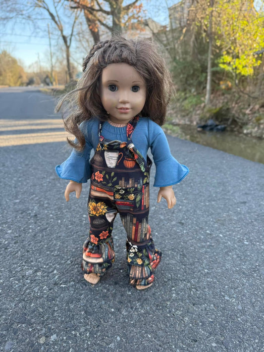 DOLL steele blue bell sleeve Leo and floral bookshelf triple bell romper set