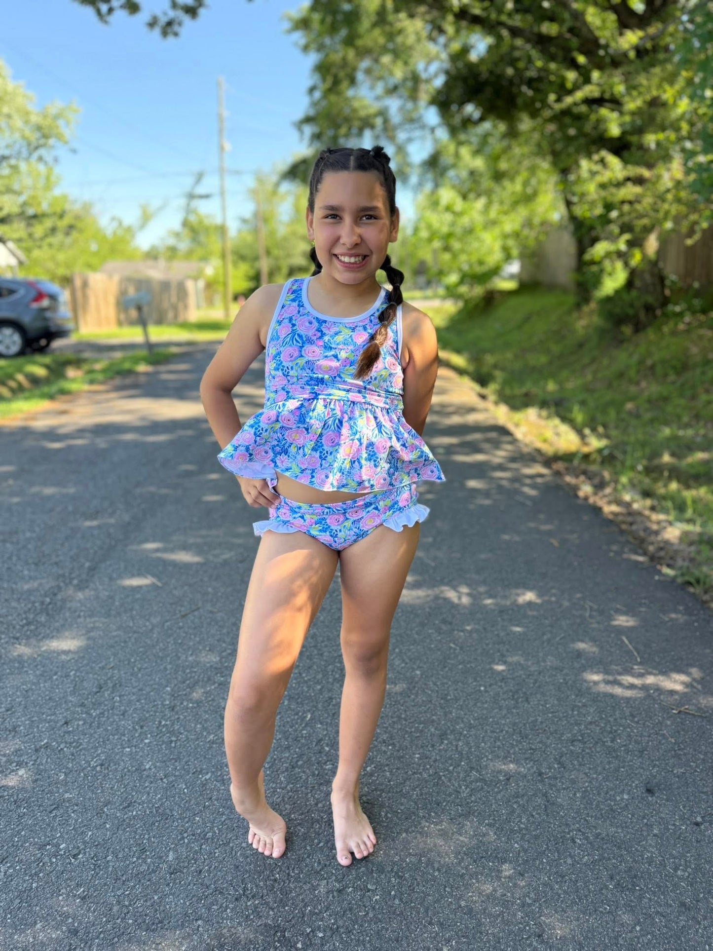 spring floral and white racerback swim