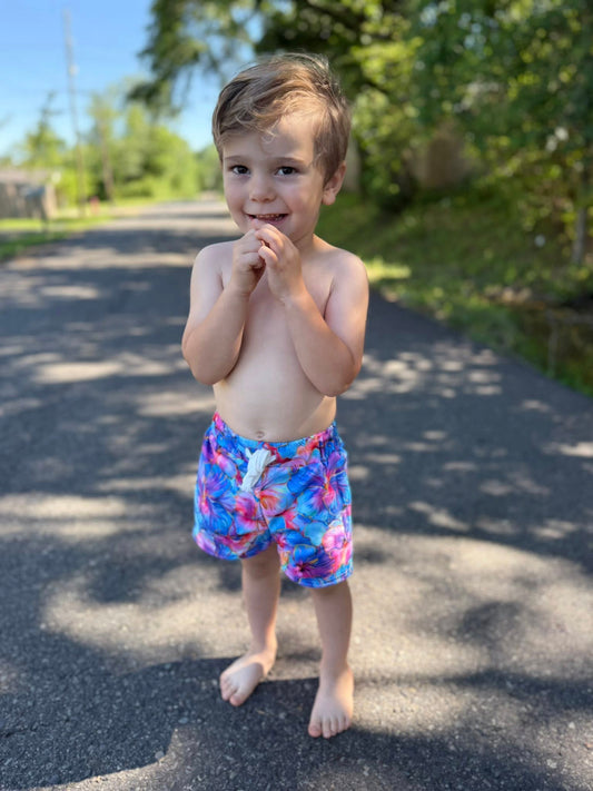 neon floral swim shorts (lined)(kids and adults