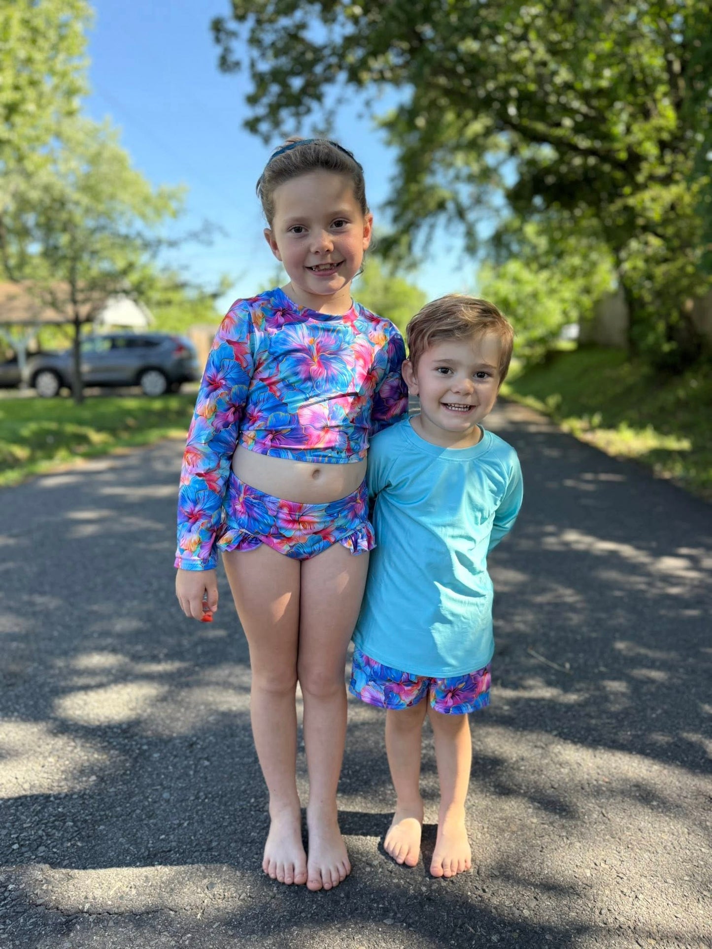 neon floral swim shorts (lined)(kids and adults