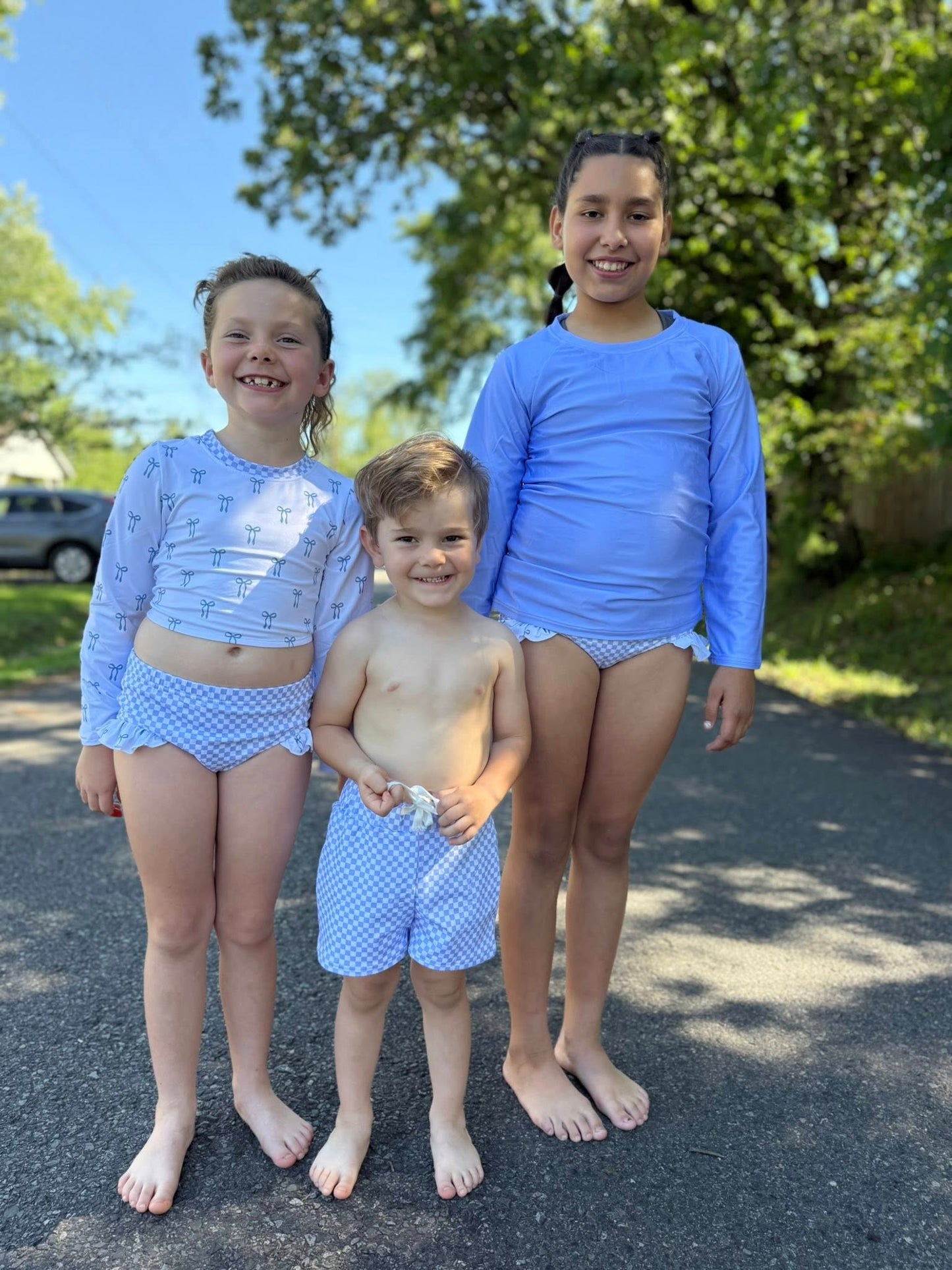 Carolina blue swim top, lined, kids and adults