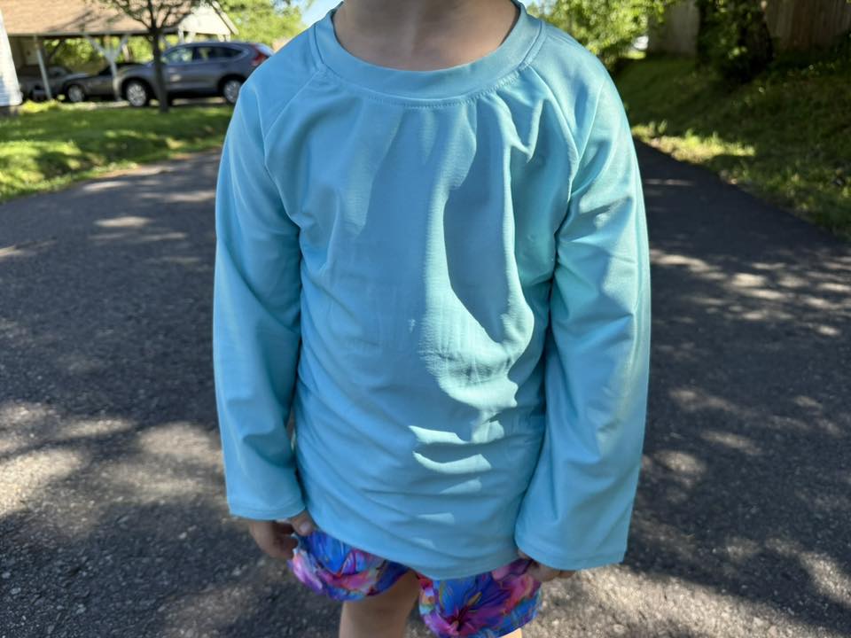 bright aqua swim top (lined)(kids and adults)