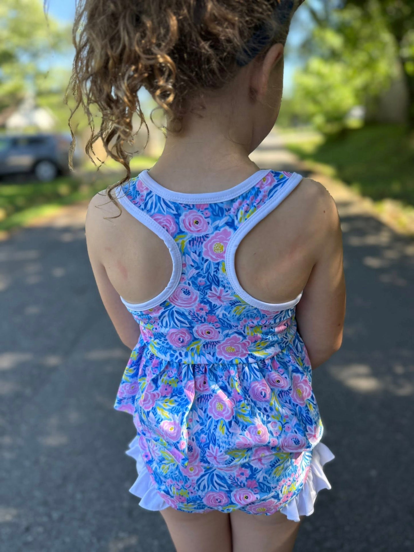 spring floral and white racerback swim