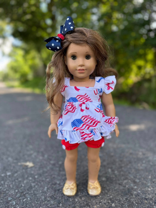 DOLL cream USA Lexi top and red button shorts with blue buttons set