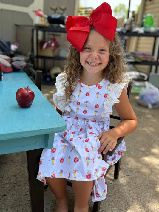 apple bow flutter dress