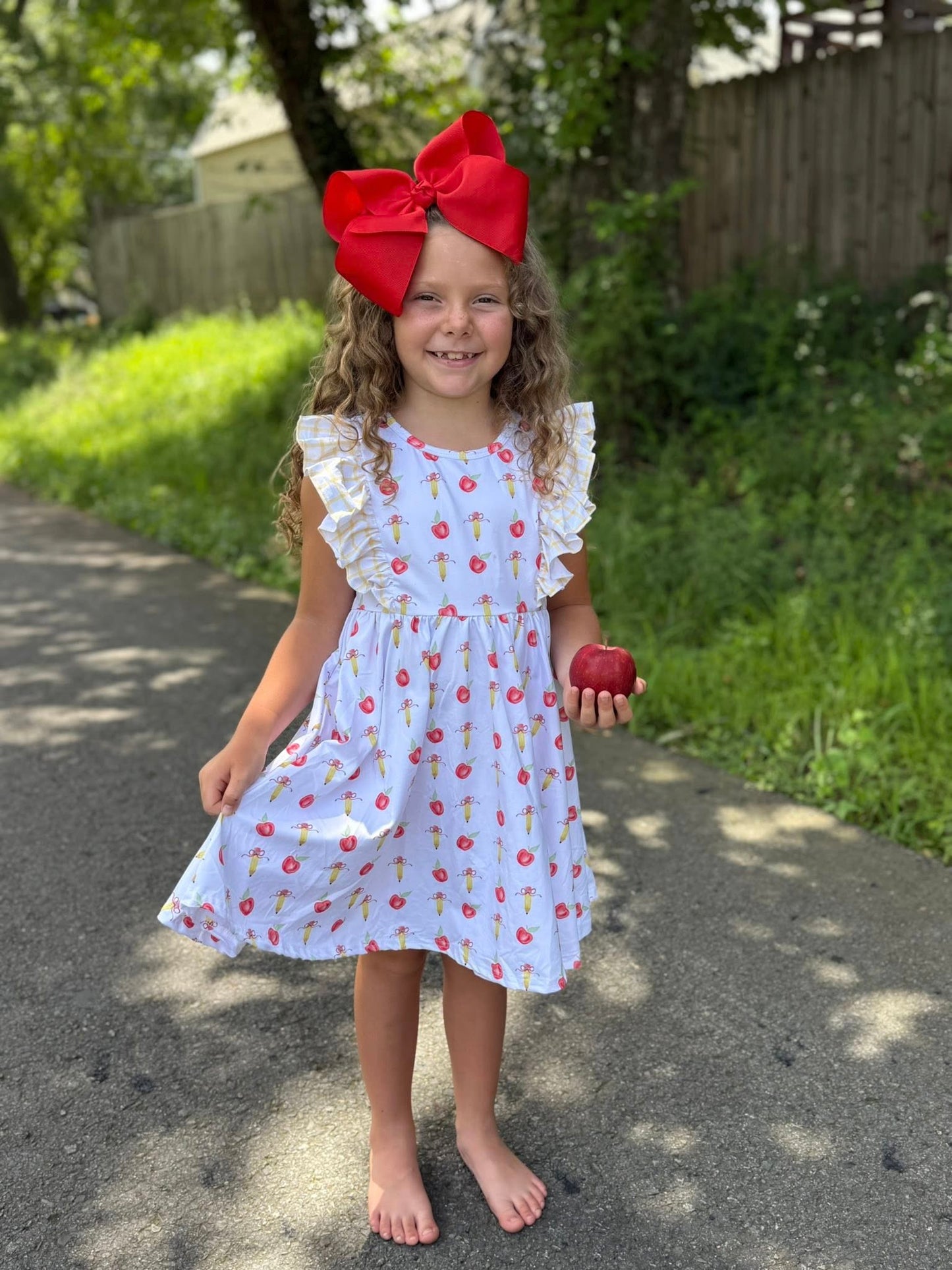 apple bow flutter dress