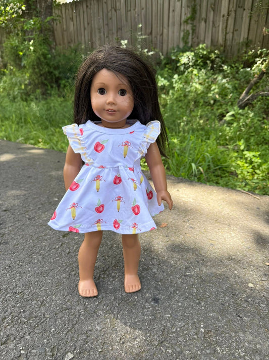 DOLL apple bow flutter dress and checkered bow shorts set