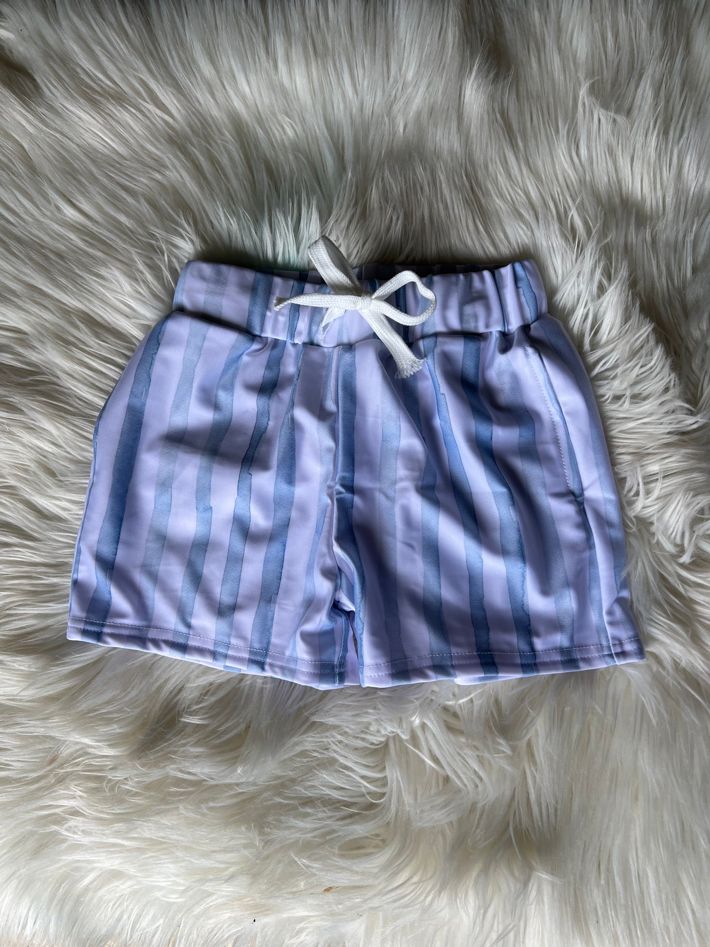 blue watercolor stripe swim trunks