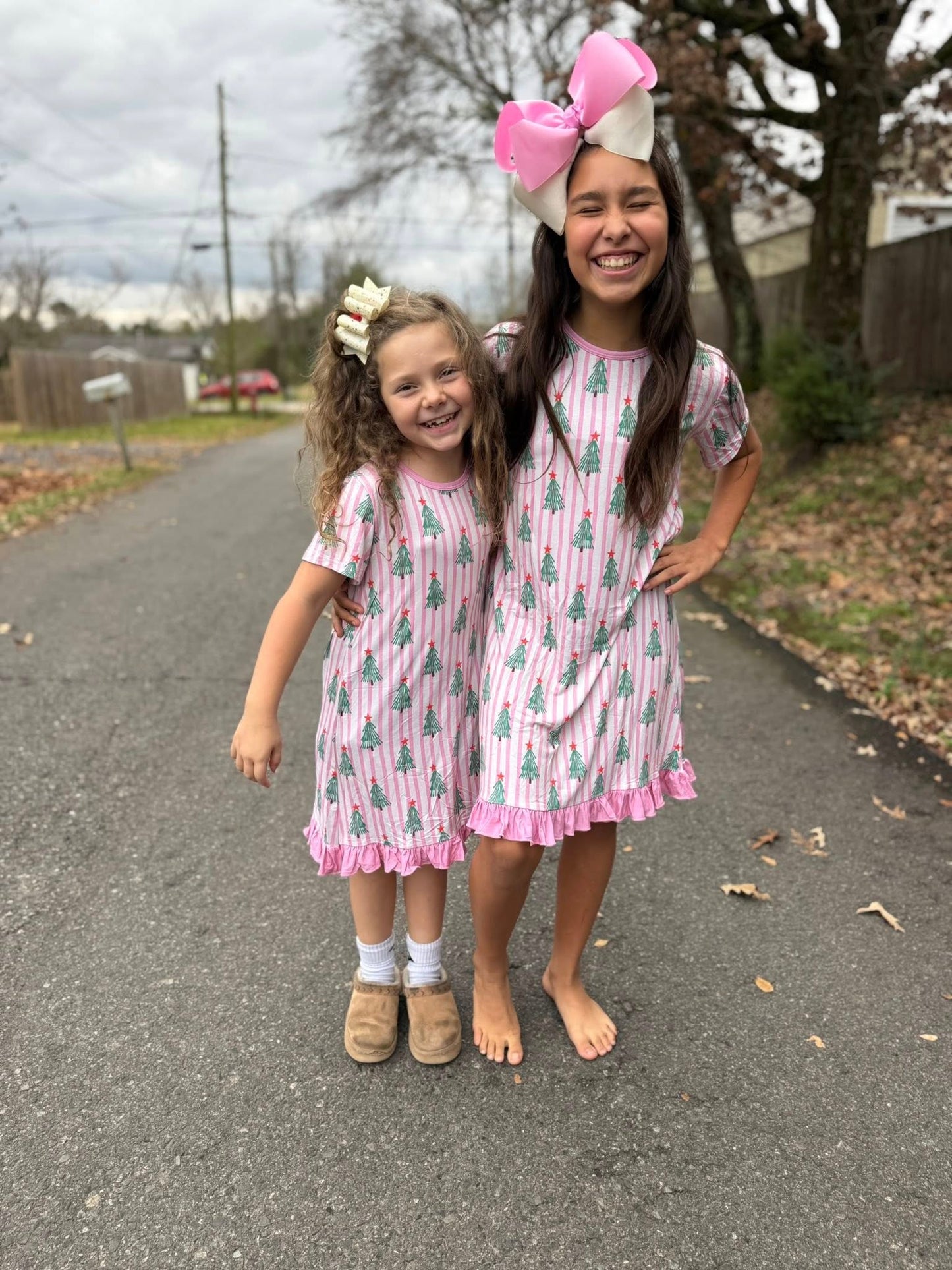 pink stripe Christmas tree bamboo gown