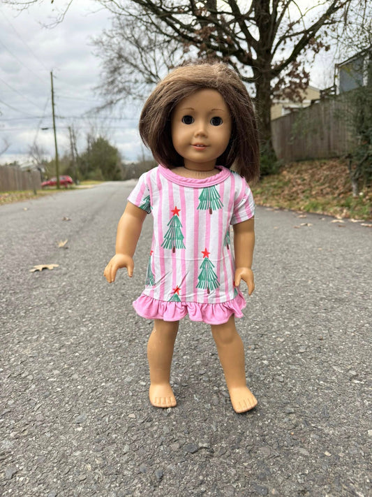 DOLL pink stripe Christmas tree bamboo gown