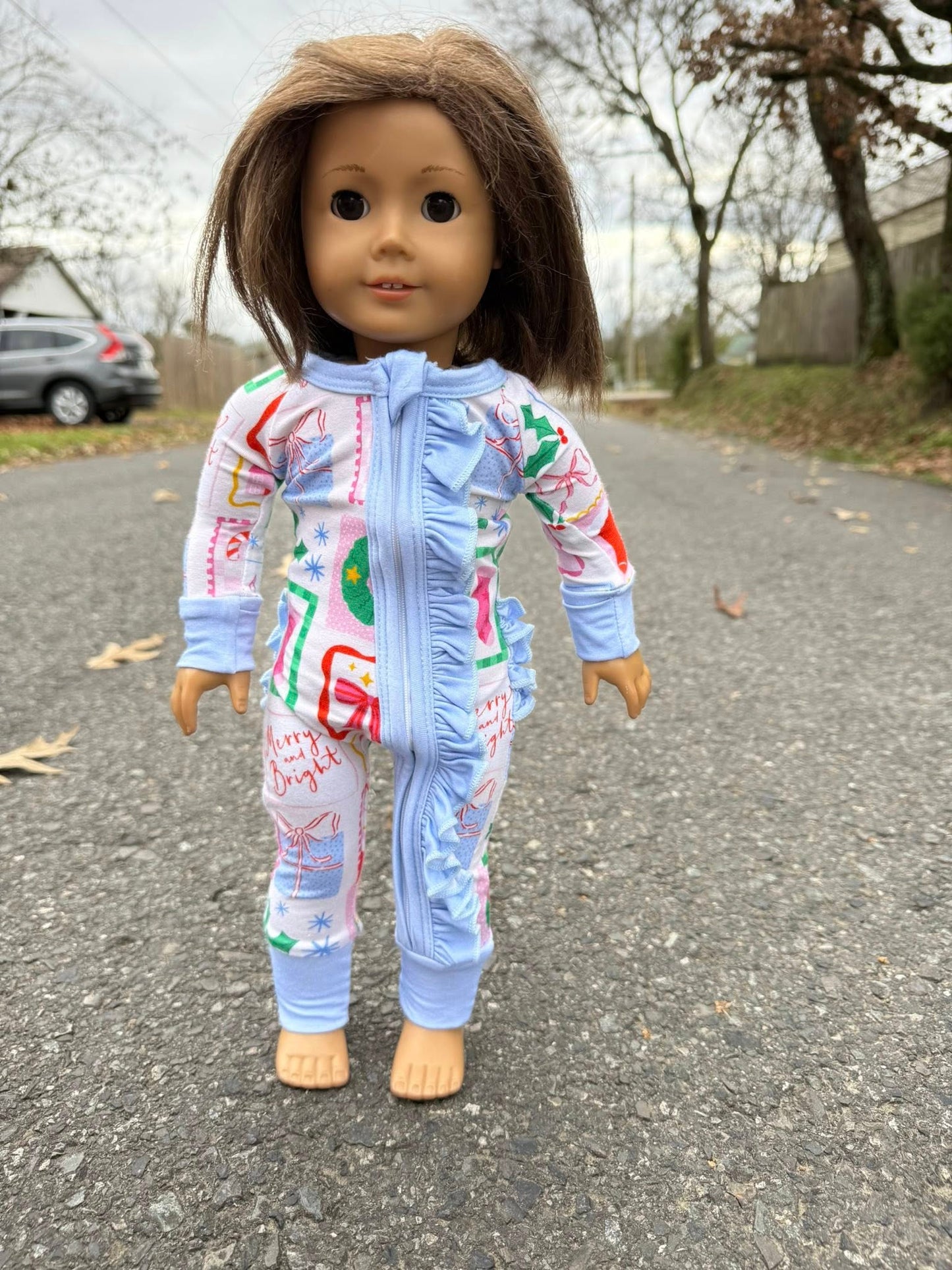 DOLL bamboo periwinkle Christmas ruffle zippy