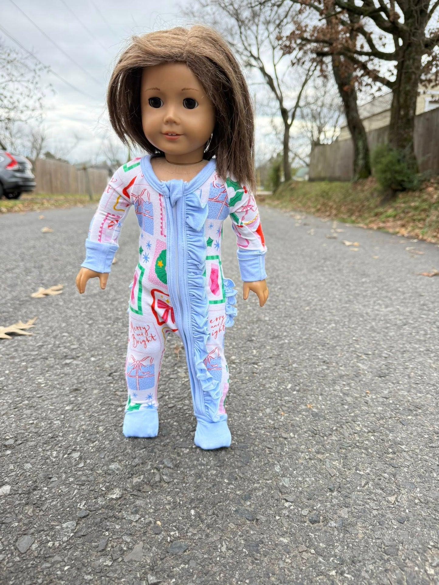 DOLL bamboo periwinkle Christmas ruffle zippy