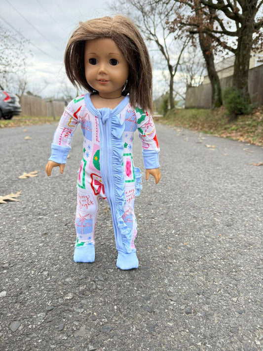 DOLL bamboo periwinkle Christmas ruffle zippy