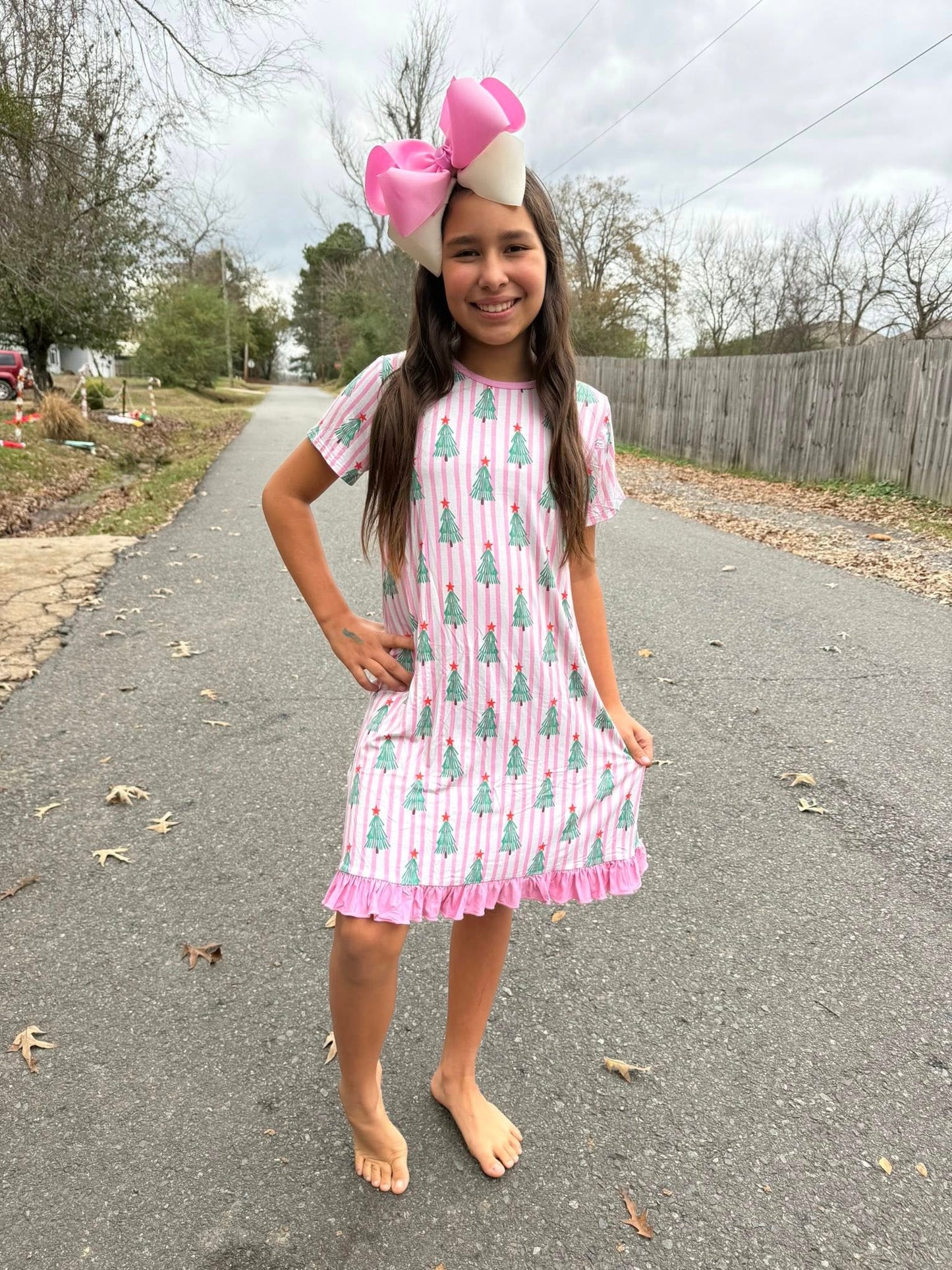 pink stripe Christmas tree bamboo gown