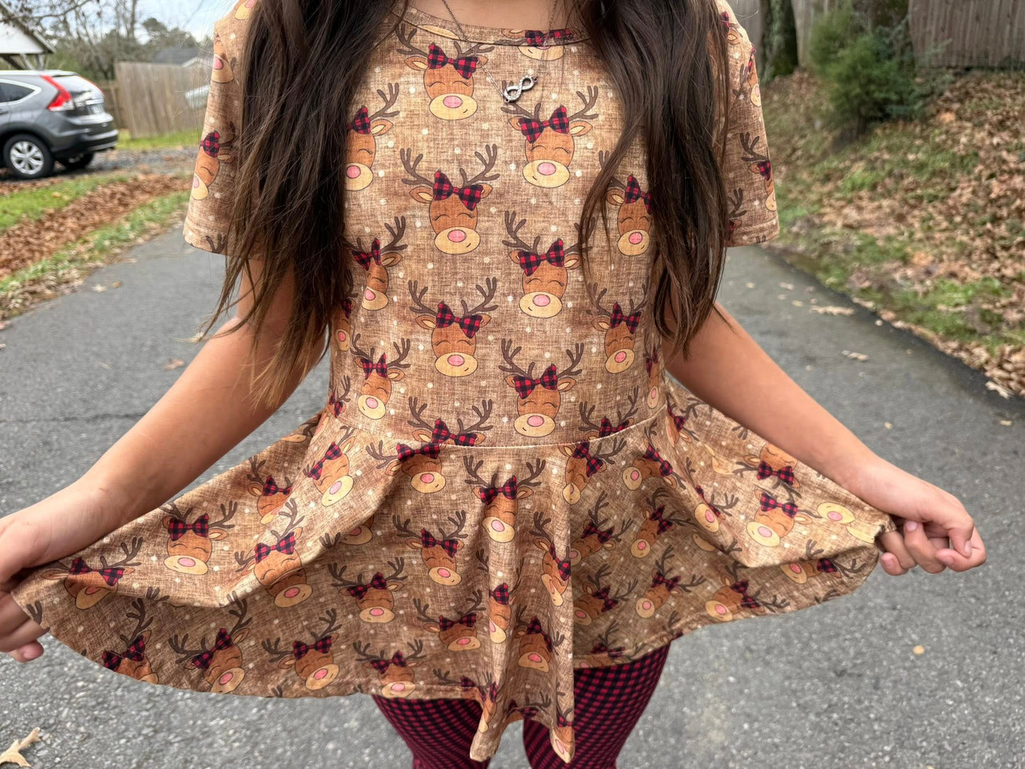 buffalo plaid bow deer twirl top