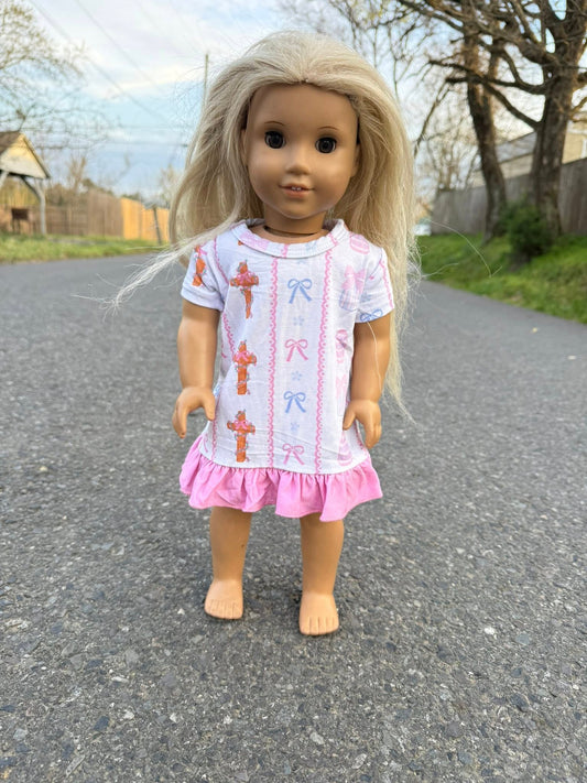 DOLL bamboo pink bows and crosses gown