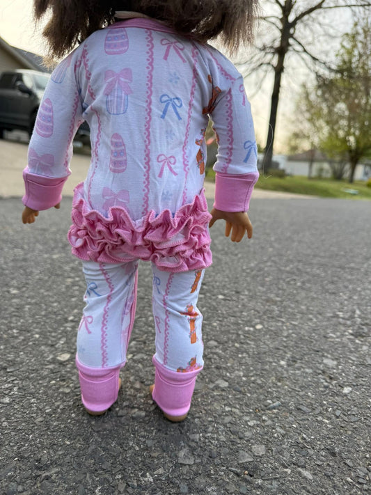 bamboo pink bows and crosses ruffle zippy