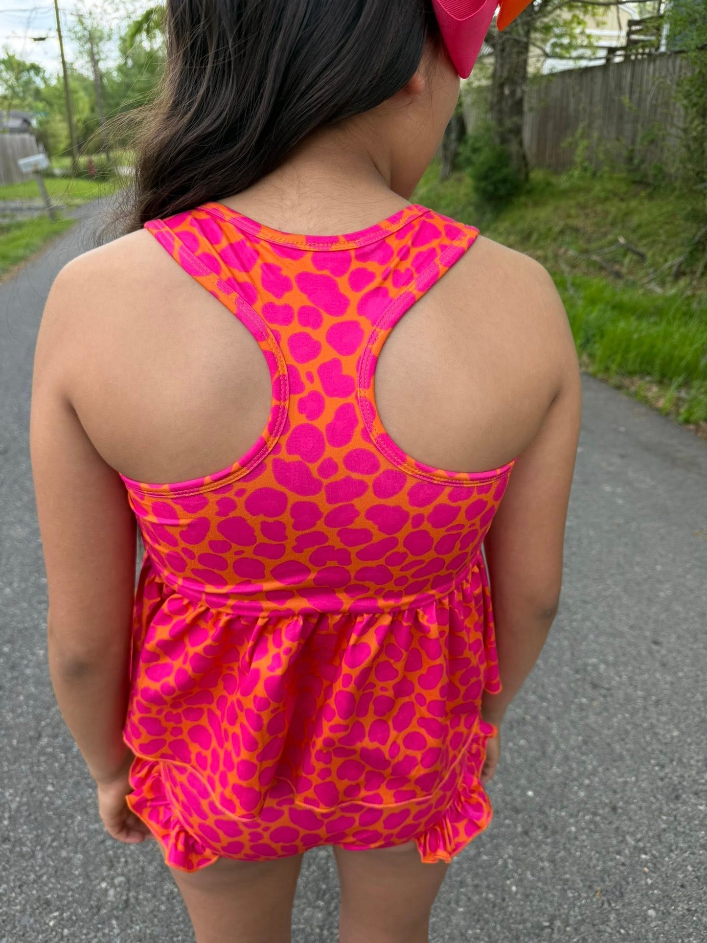 orange and pink leopard racerback swim (milk silk)
